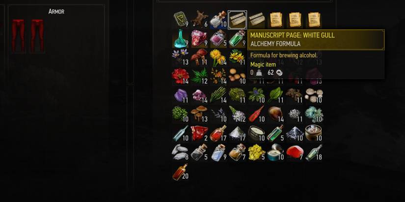 Witcher 3 Inside Tomira's inventory with White Gull