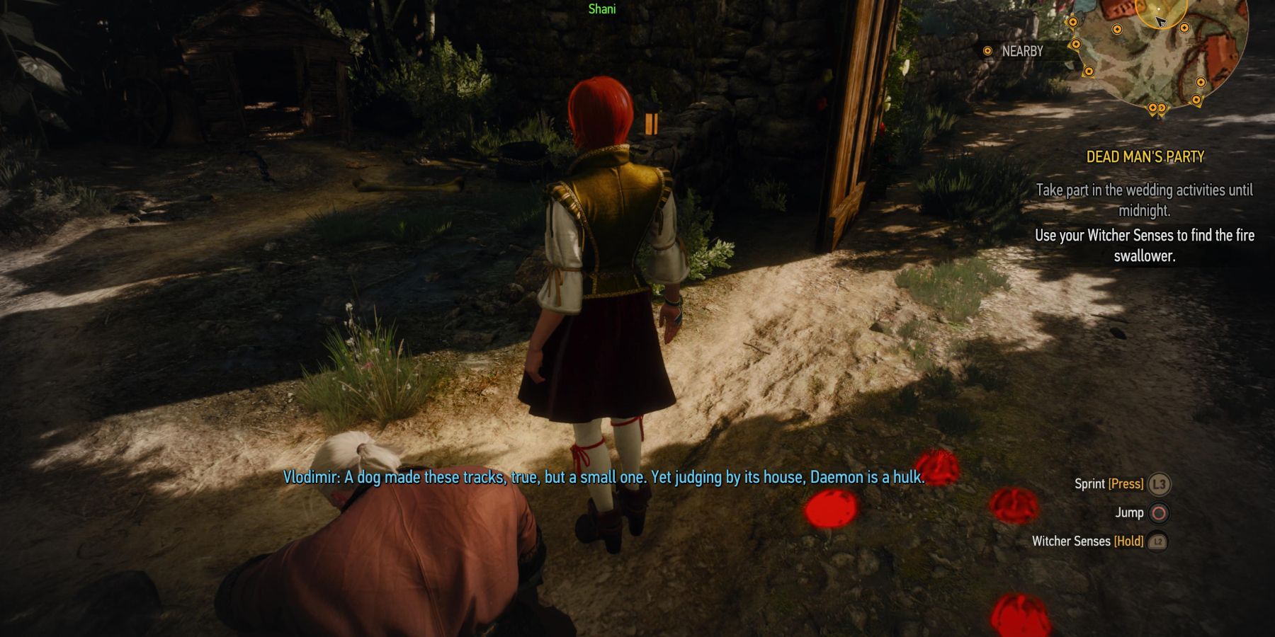 Witcher 3 - using witchers senses top track the dog and fire eater