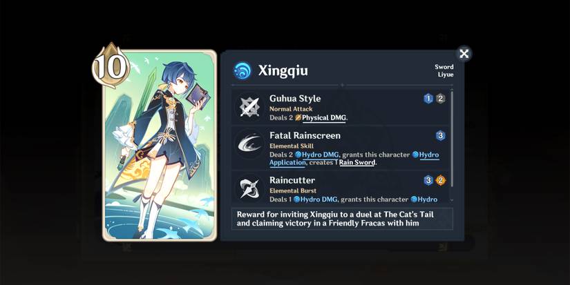 xingqiu in genshin impact tcg