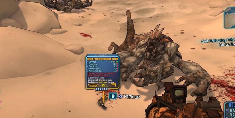 Zer0 Borderlands 2 looking at unkempt harold on ground