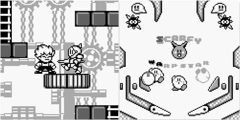 Fighting enemies in Kid Dracula and Playing a match in Kirby's Pinball Land