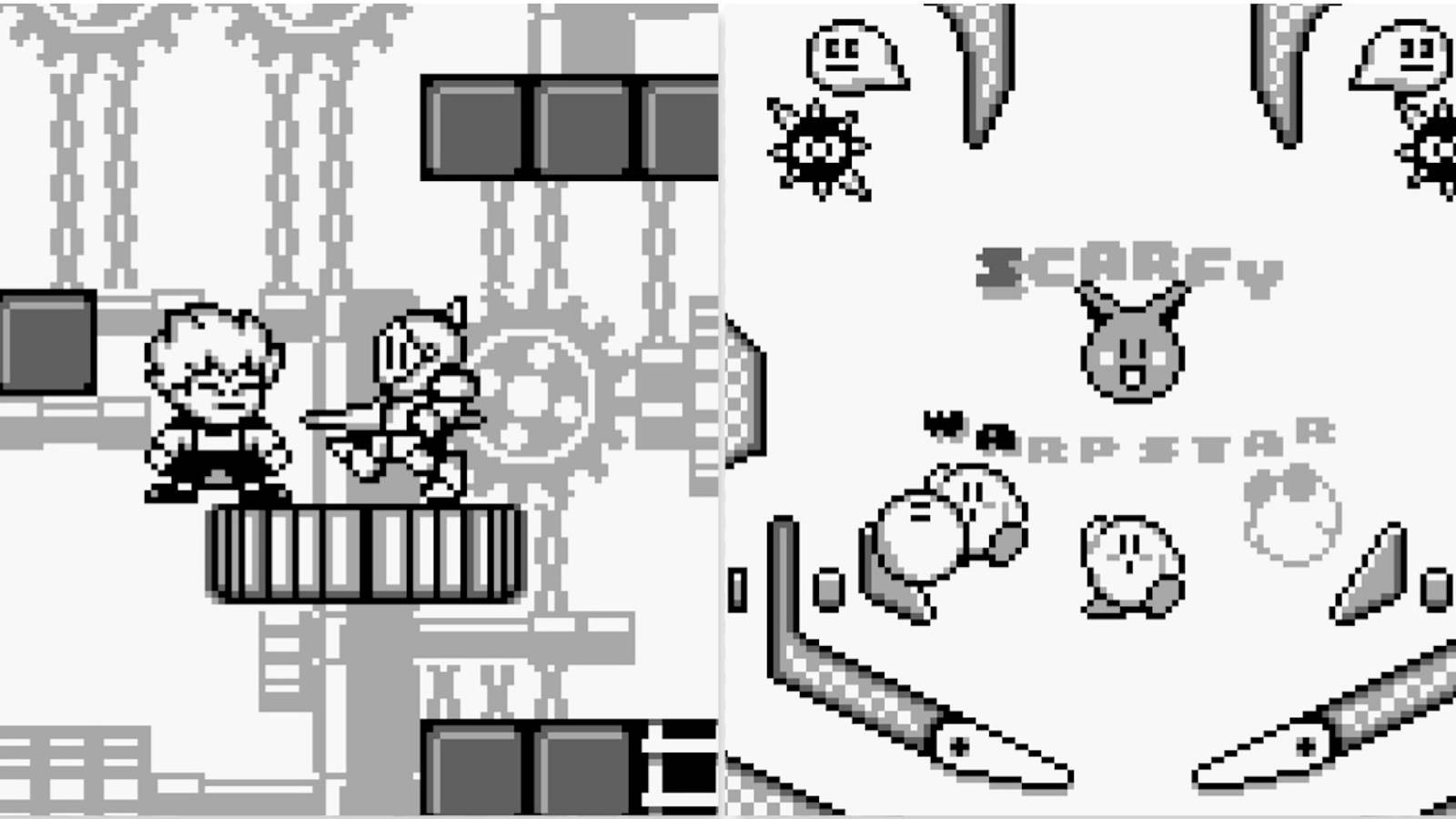 Fighting enemies in Kid Dracula and Playing a match in Kirby's Pinball Land