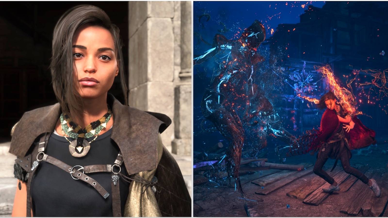 Frey and fighting enemies in Forspoken