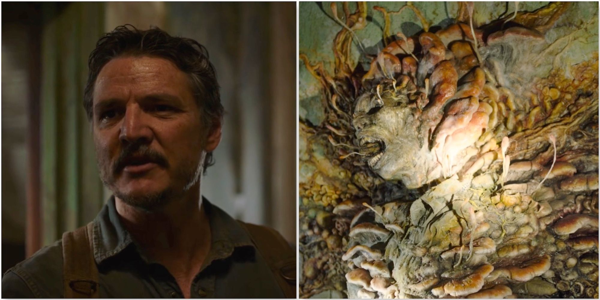 Joel and a Cordyceps monster in The Last of Us show
