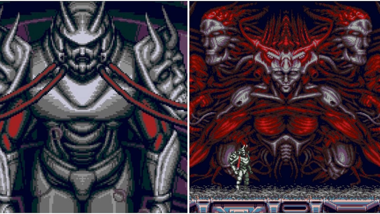 Moonrider and fighting a boss in Vengeful Guardian Moonrider 