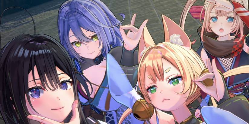 samurai maiden protagonists taking a selfie 