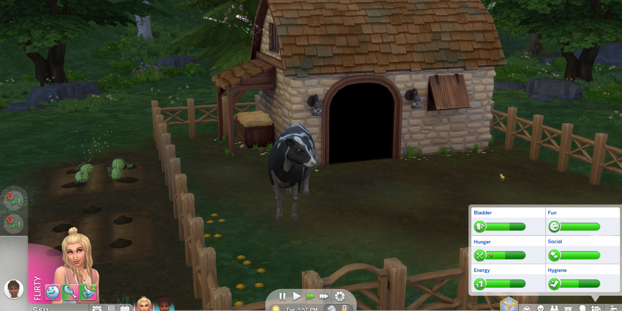 Taking care of a cow in The Sims 4: Cottage Living