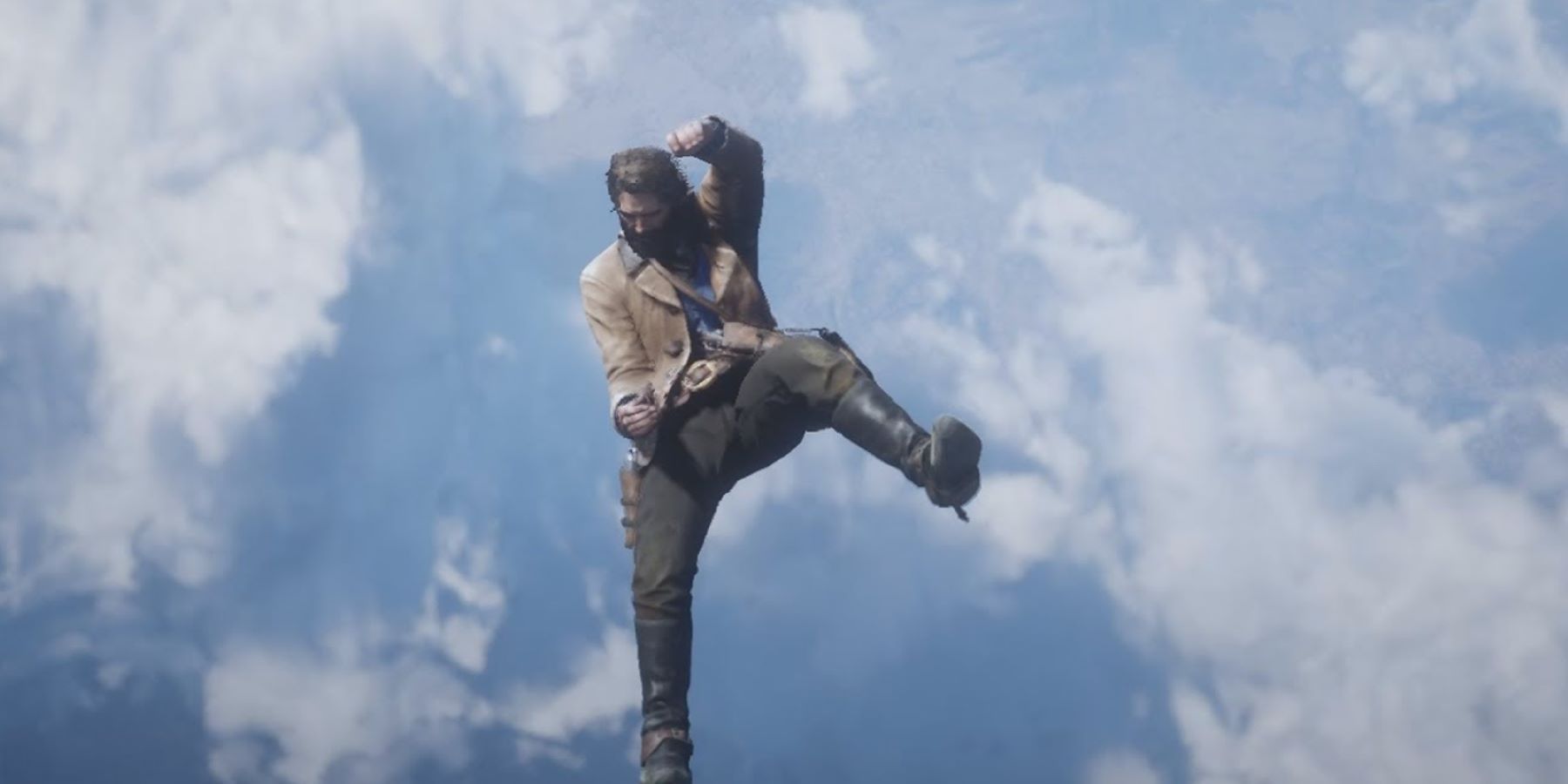 Arthur from Red Dead Redemption 2 falling through the skies