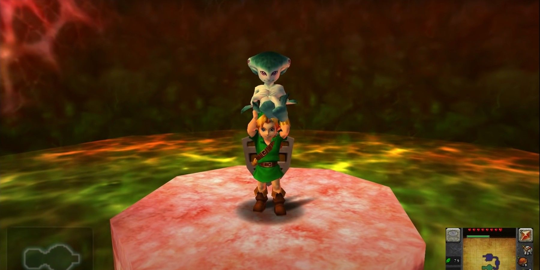 Link using Ruto as a weapon in Ocarina of Time
