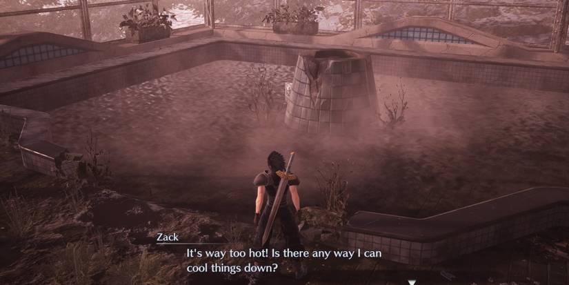 Zack faces a pool of boiling water in Crisis Core: Final Fantasy 7 Reunion