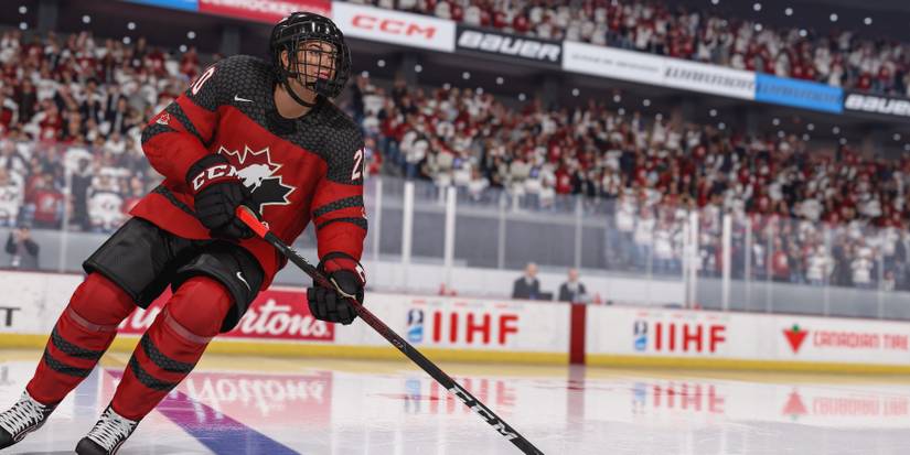 NHL 23 player with ice hockey stick on ice