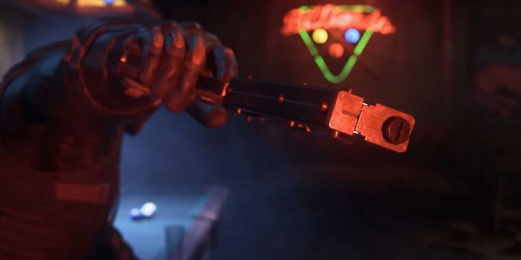 A close up of Red Hood's Gun