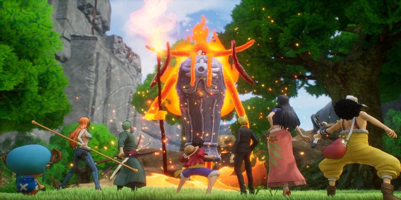 A cutscene featuring characters in One Piece Odyssey