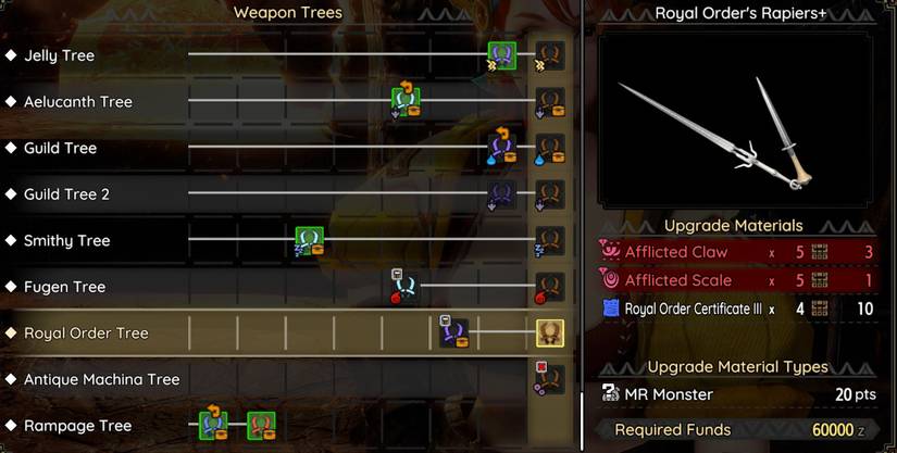 Royal Order Rapiers+ Weapon crafting requirements