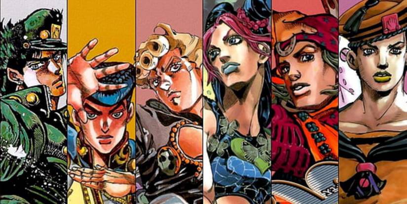 6 of the Jojos from Jojo's Bizarre Adventure posing