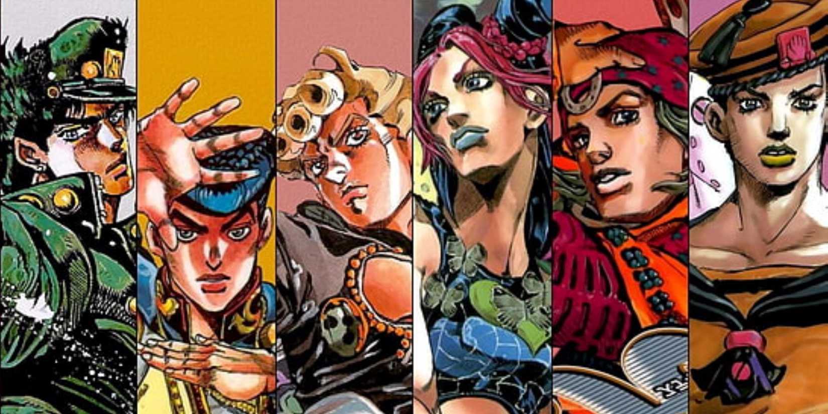 6 of the Jojos from Jojo's Bizarre Adventure posing