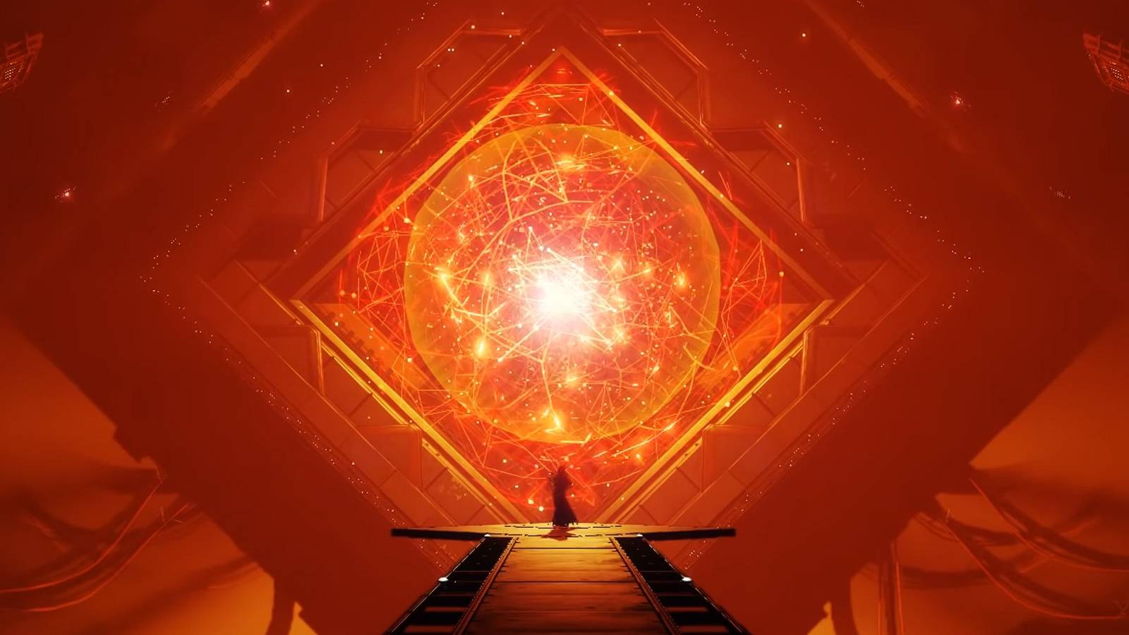 A Guardian standing in front of Rasputin the Warmind