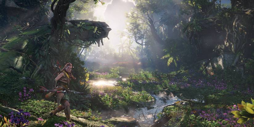 Aloy exploring rainforest Horizon Forbidden West
