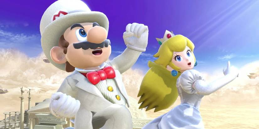 mario and peach in their wedding outfits
