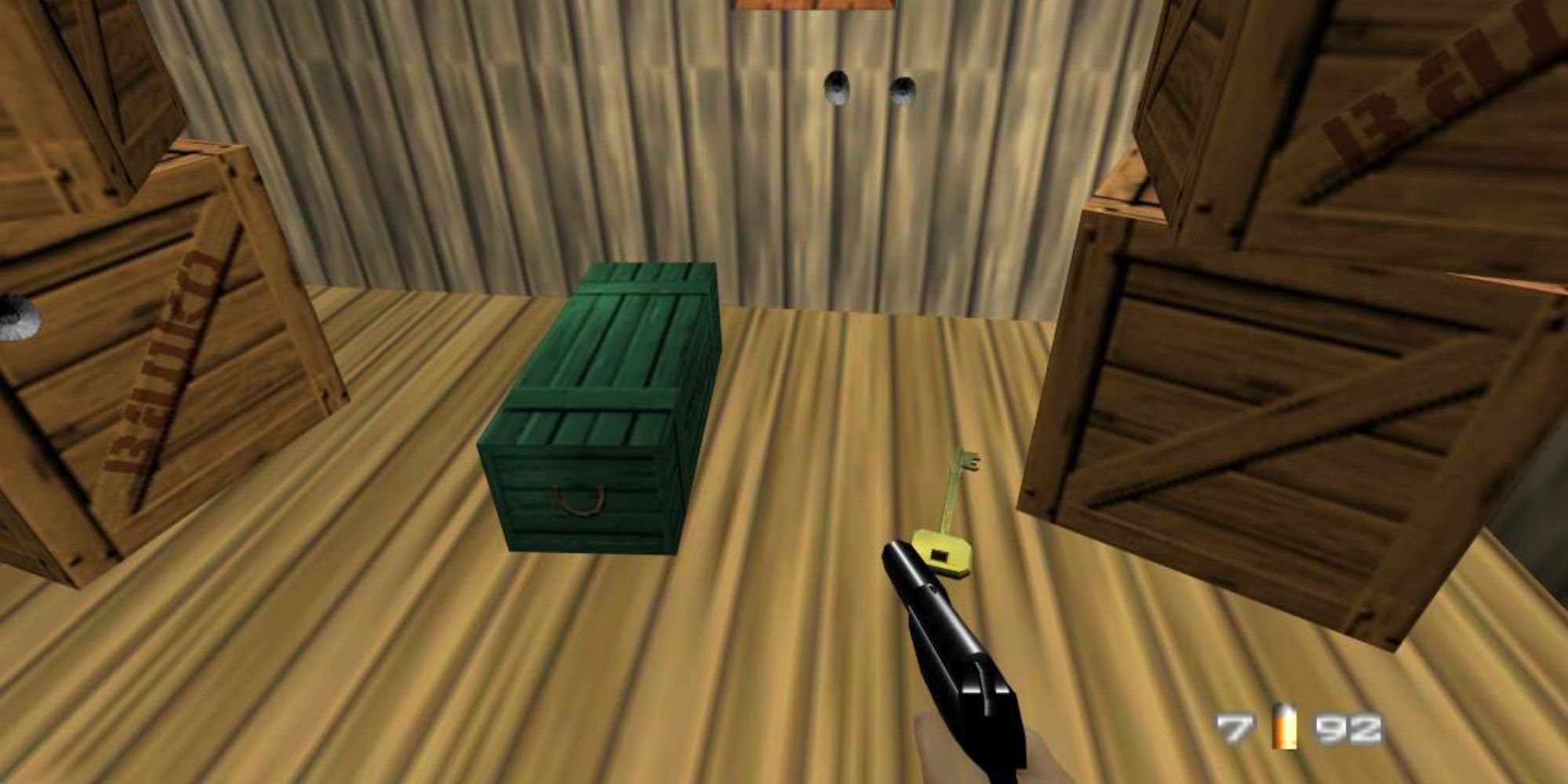 Ammo crate and collectible key in Surface 1 mission Goldeneye 007