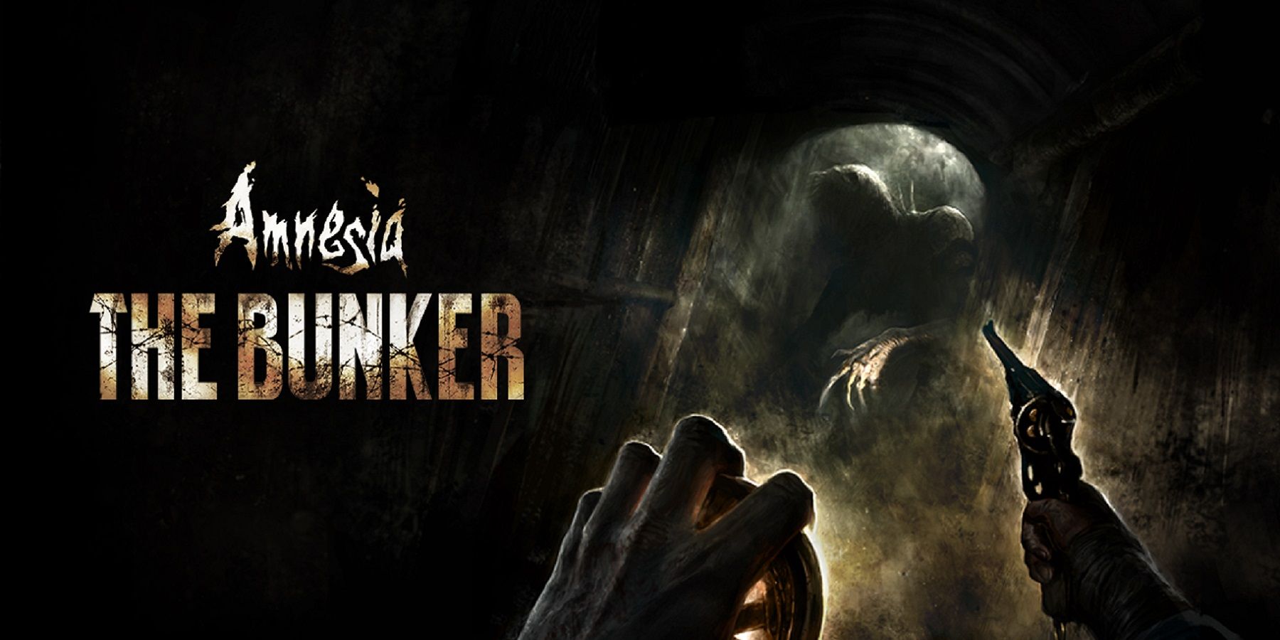 Amnesia: The bunker logo showing an image of someone pointing a gun at a darkened creature.