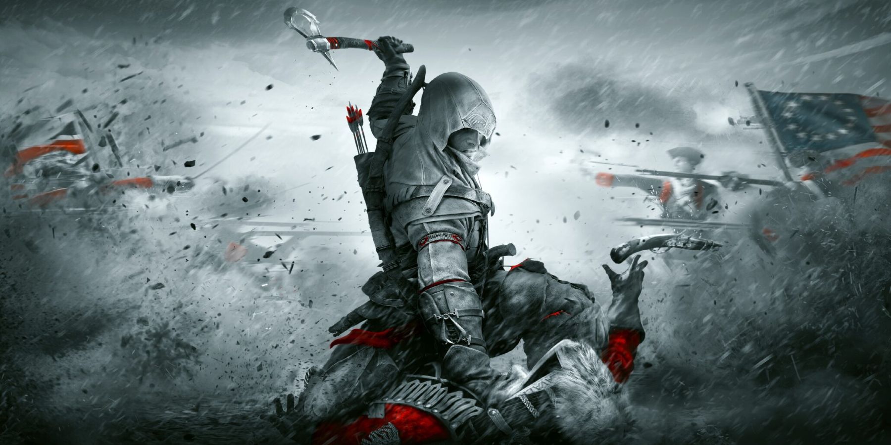 A promotional image for Ubisoft's Assassin's Creed 3.