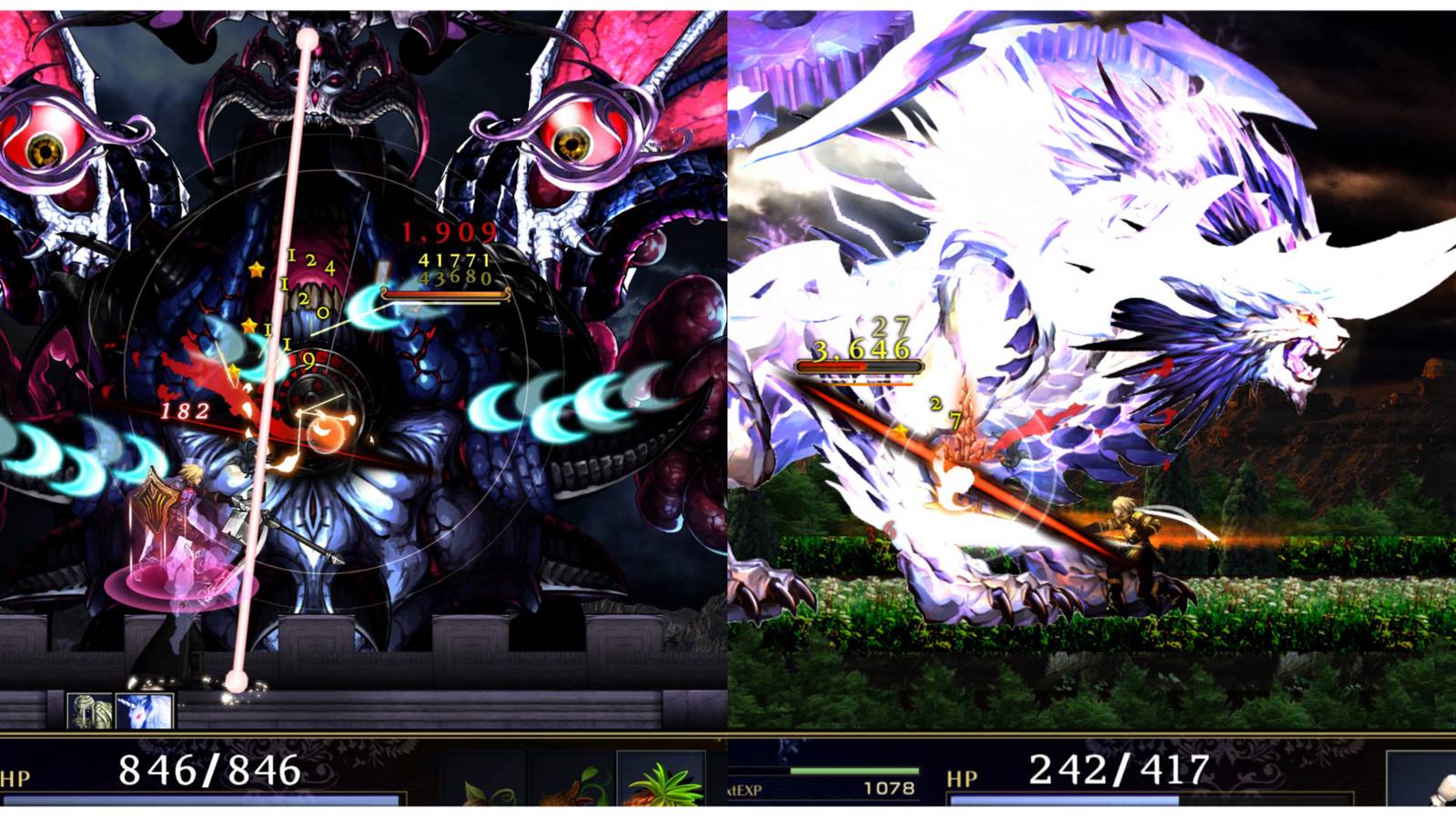 split image of two boss fights in Astlibra Revision
