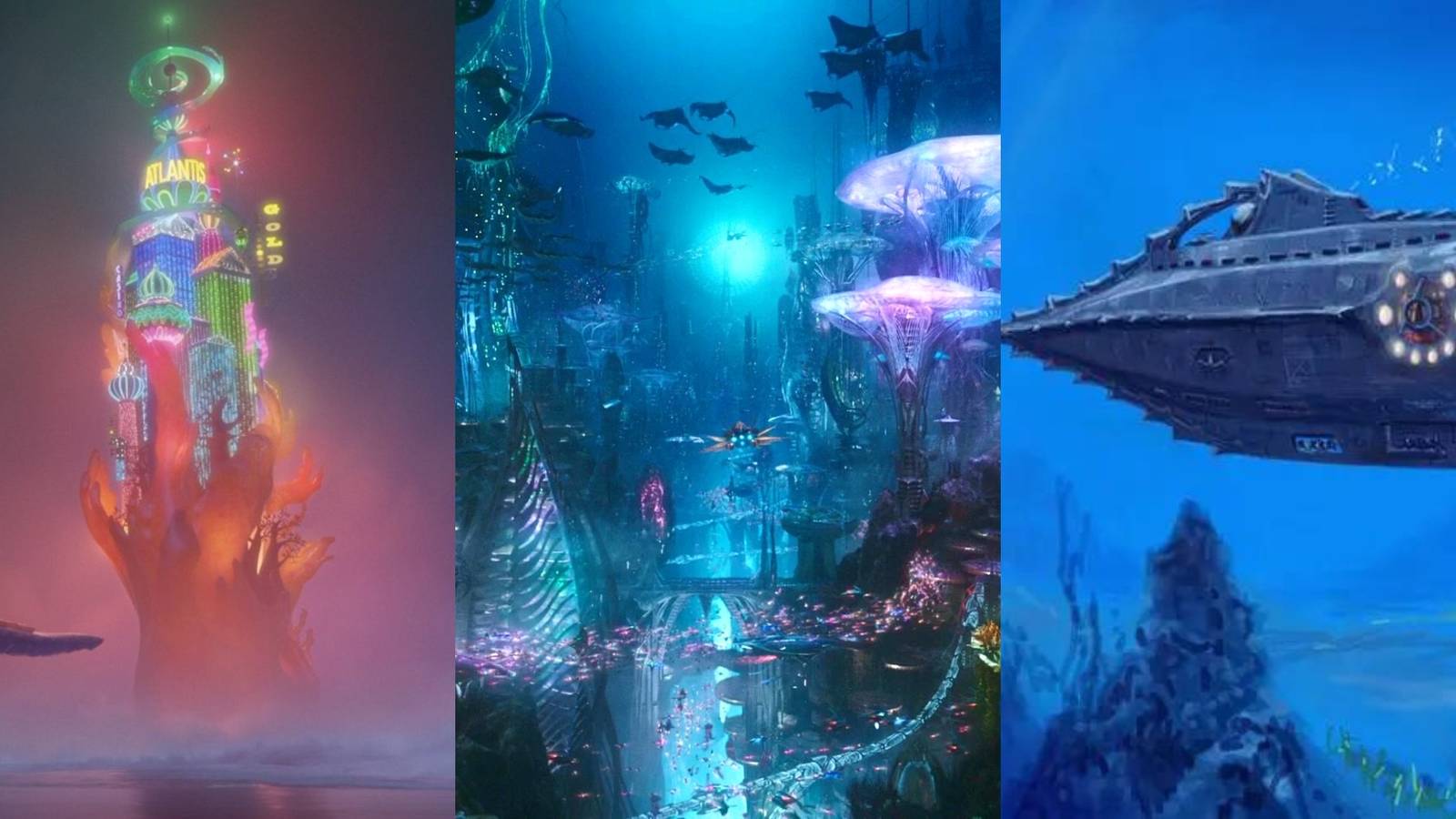 Atlantis in Hotel Transylvania 3, Atlantis in Aquaman, Nautilus in 20,000 Leagues Under the Sea