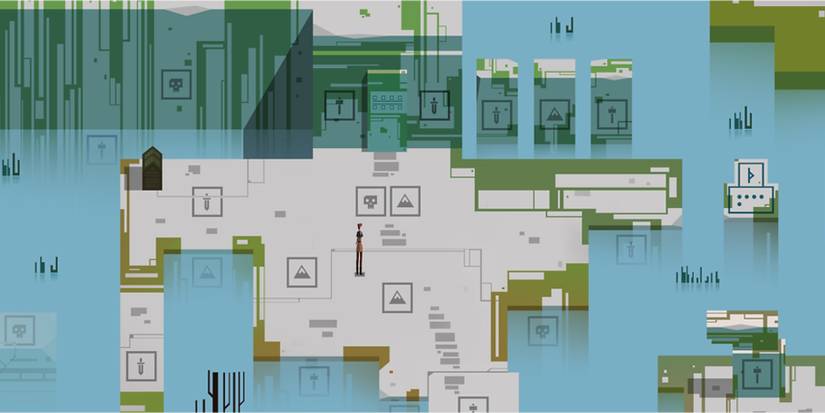 Estra in the midst of a puzzle in Atone Heart of the Elder Tree