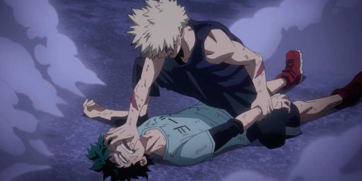 Bakugo and Midoriya fighting