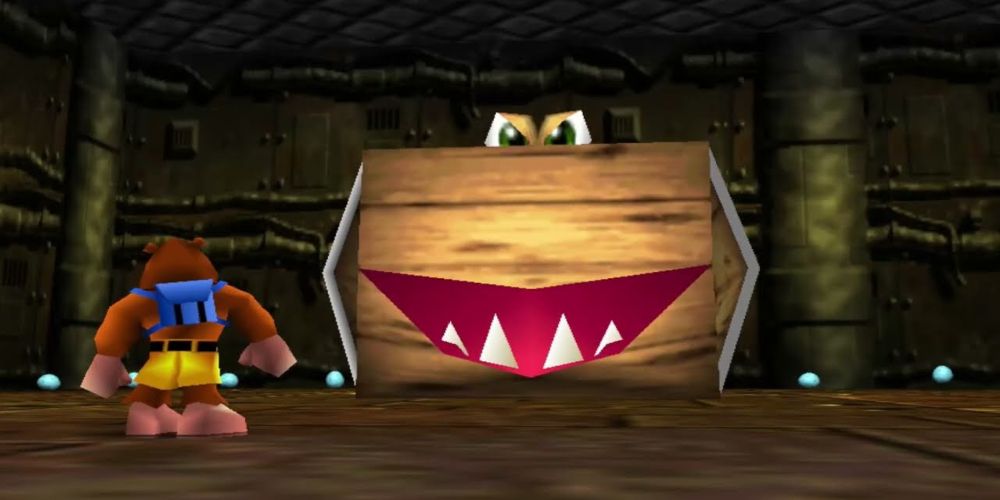 Banjo faces off against Boss Boom Box in Banjo-Kazooie