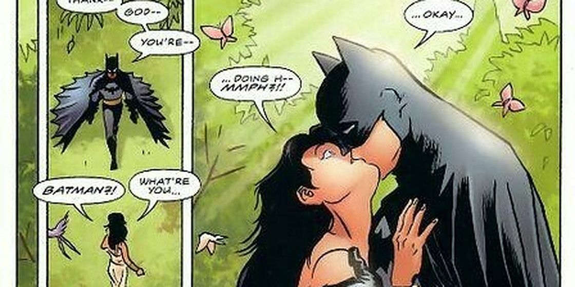 Batman kisses Wonder Woman