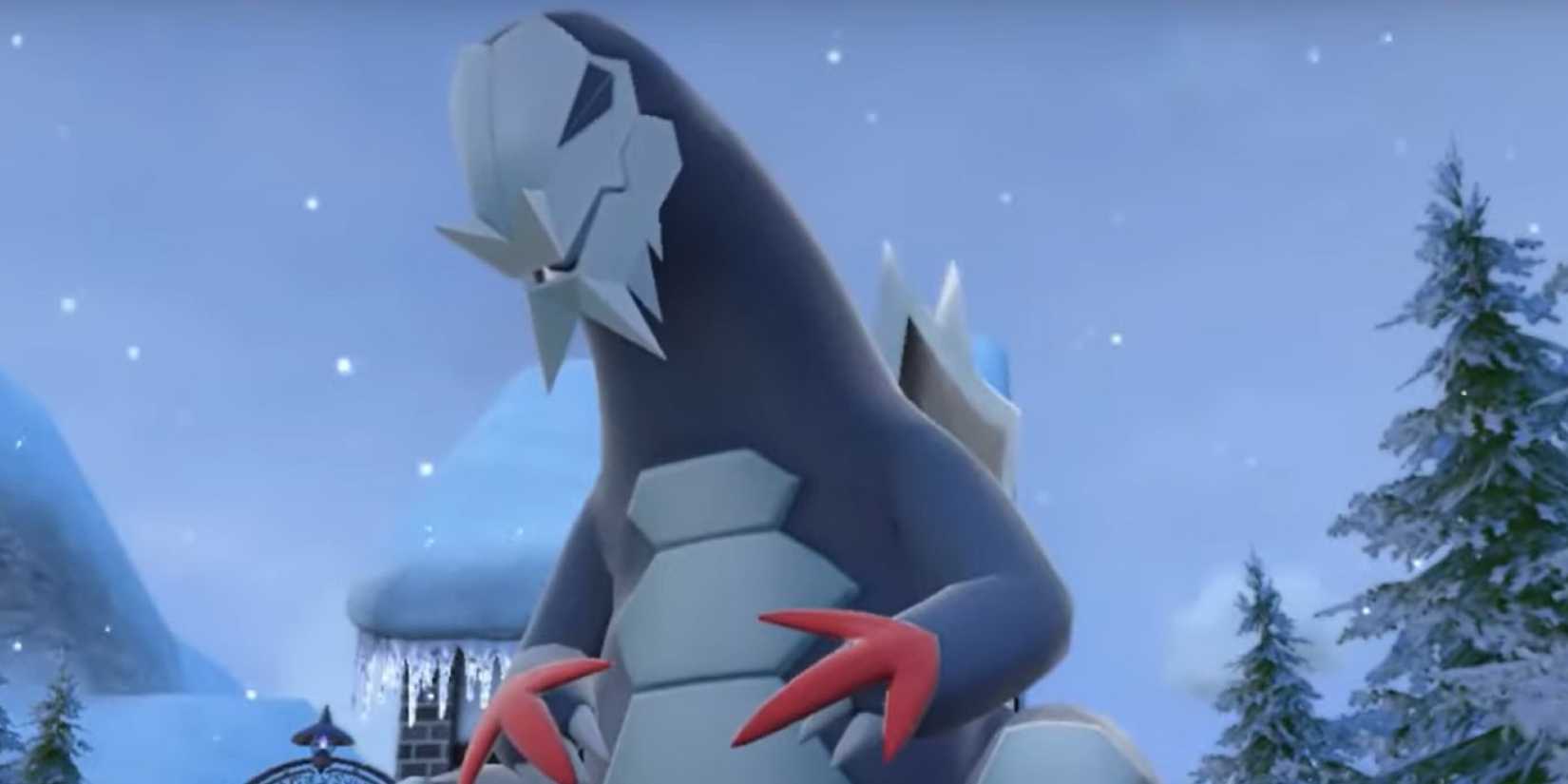 Baxcalibur in a snowy region in Pokemon