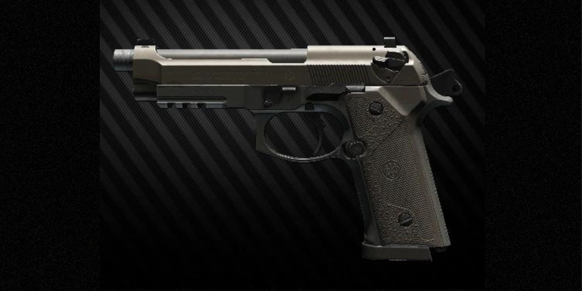 The Beretta M9A3 on a diagonal striped background in Escape From Tarkov