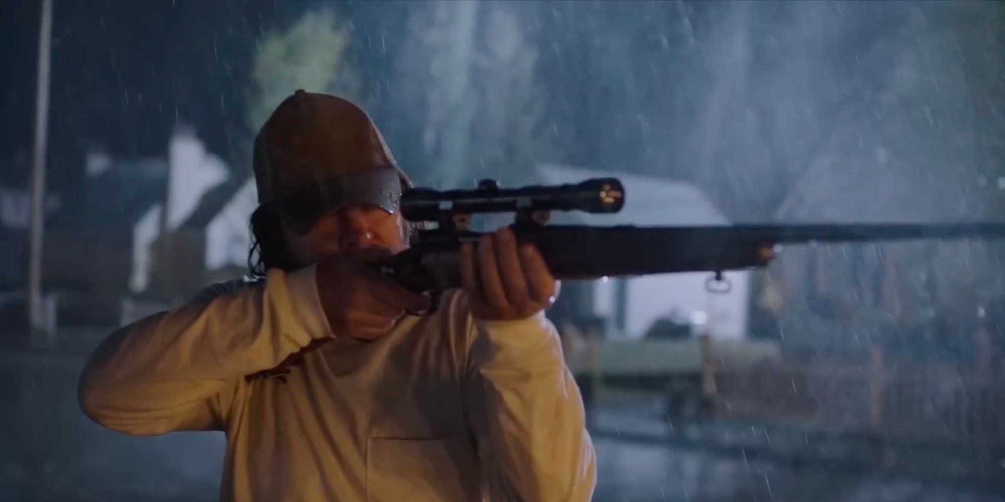 Bill firing a gun in episode 3 of The Last of Us