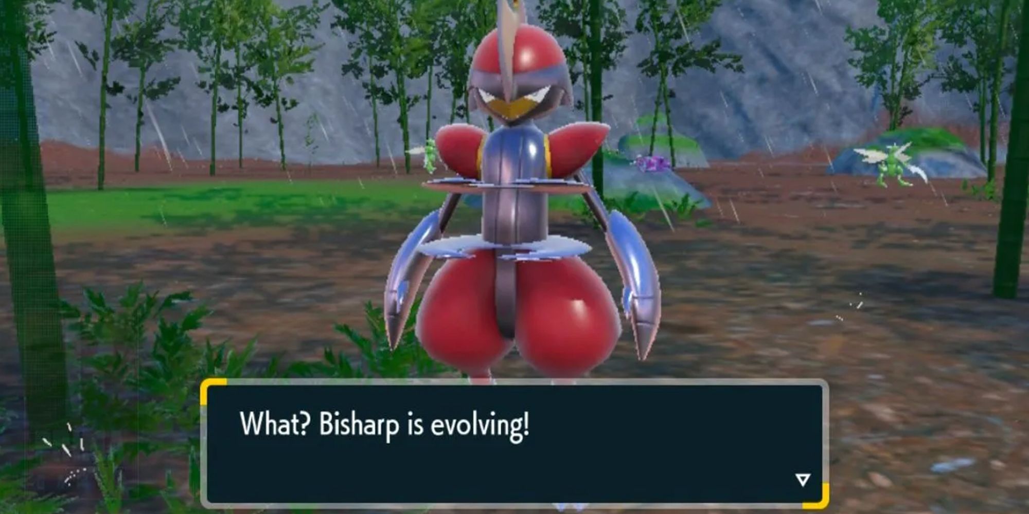 Bisharp stands ready to evolve in a forested area.