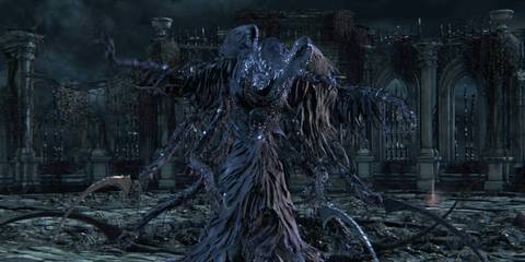 screenshot of mergo's wet nurse from bloodborne standing in mergo's lunarium