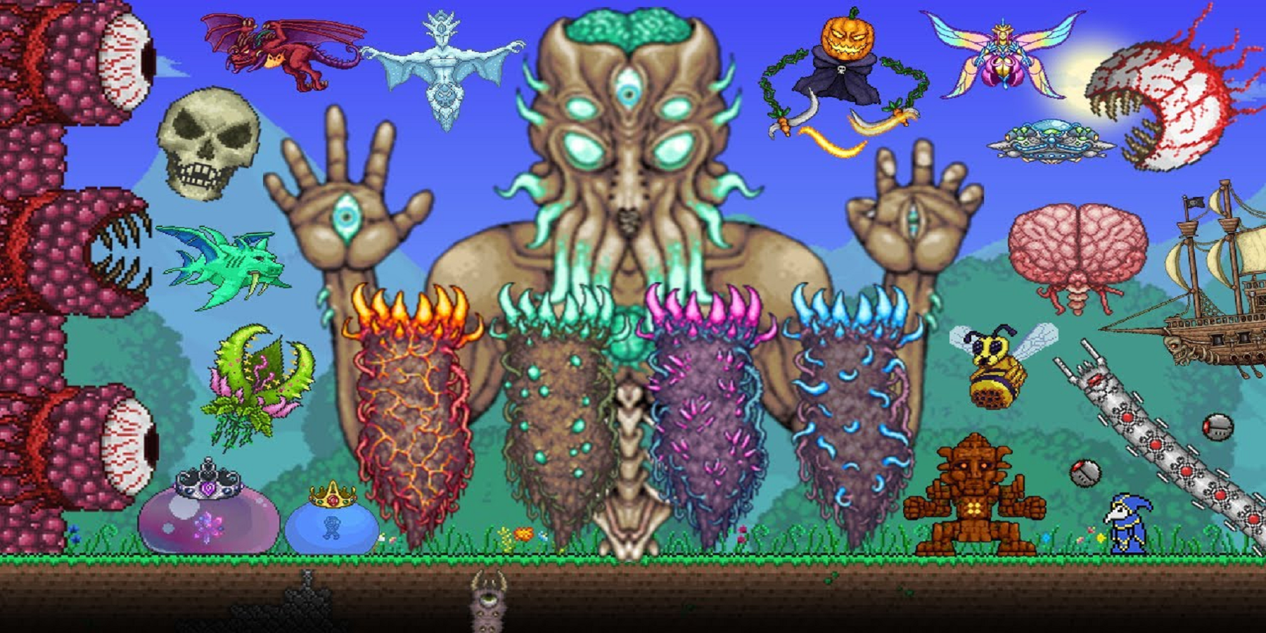 A composition of all Terraria bosses from after the 1.4 update