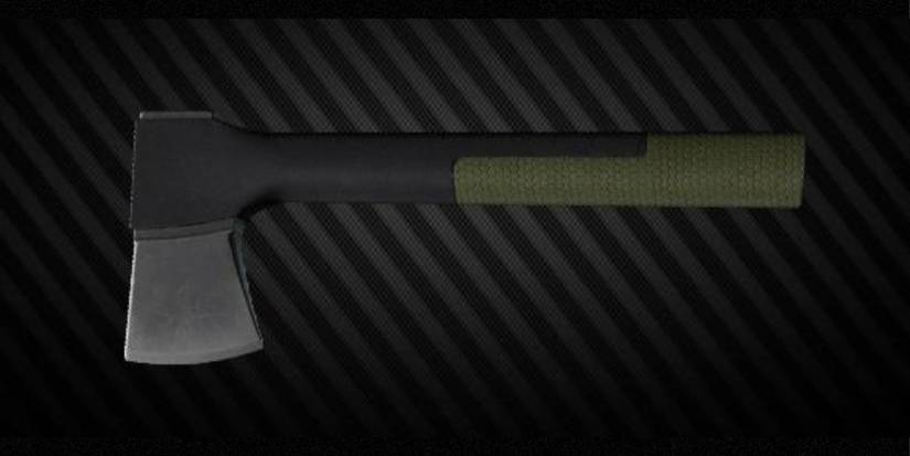 The Camper Axe in front of a diagonal striped background in Escape From Tarkov
