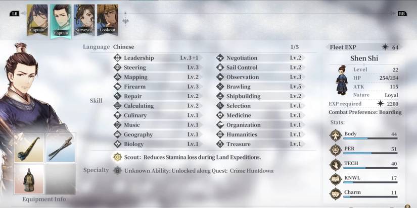 Sailing Era Character Skills