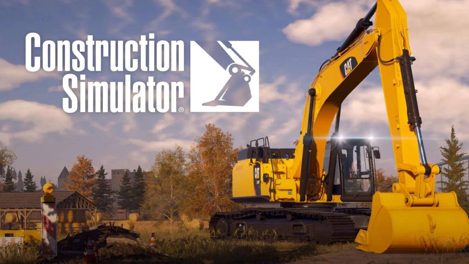 Closeup Of A Large, Yellow Excavator With Game Title Written At Top Left In Construction Simulator
