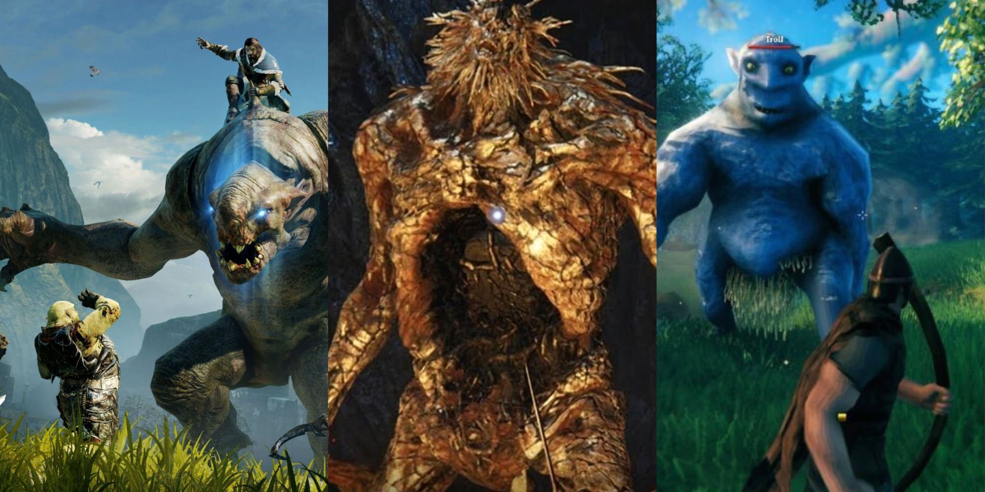 Graug in Middle Earth: Shadow of Morder, Stonedigger Troll in Elden Ring, and troll in Valheim