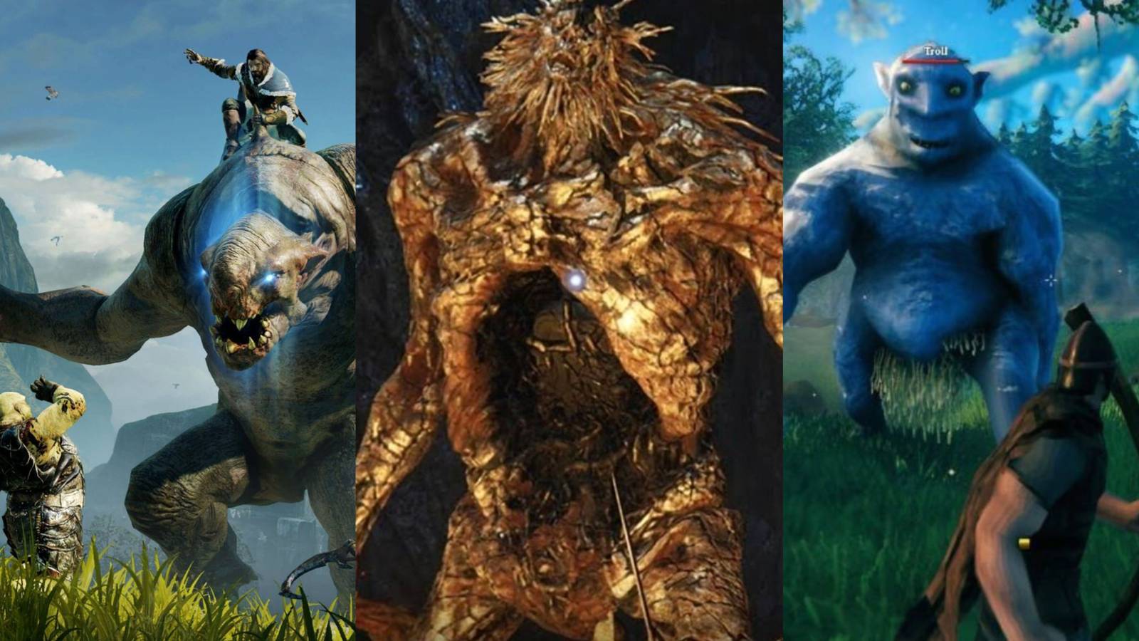 Graug in Middle Earth: Shadow of Morder, Stonedigger Troll in Elden Ring, and troll in Valheim