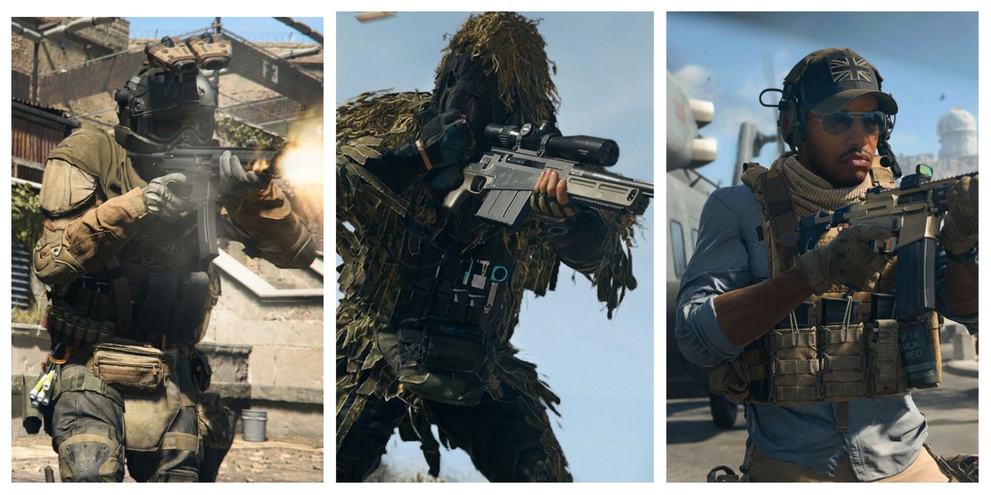 Three soldiers from the game Warzone 2 in a collage 