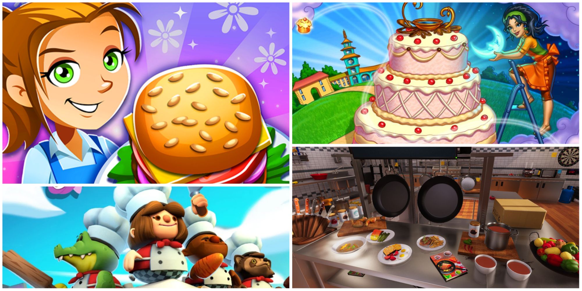 Cooking Dash, Cake Mania Main Street, Overcooked, Cooking Simulator