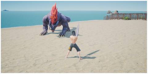 Zack faces the Sea Hulk in Crisis Core: Final Fantasy 7 Reunion