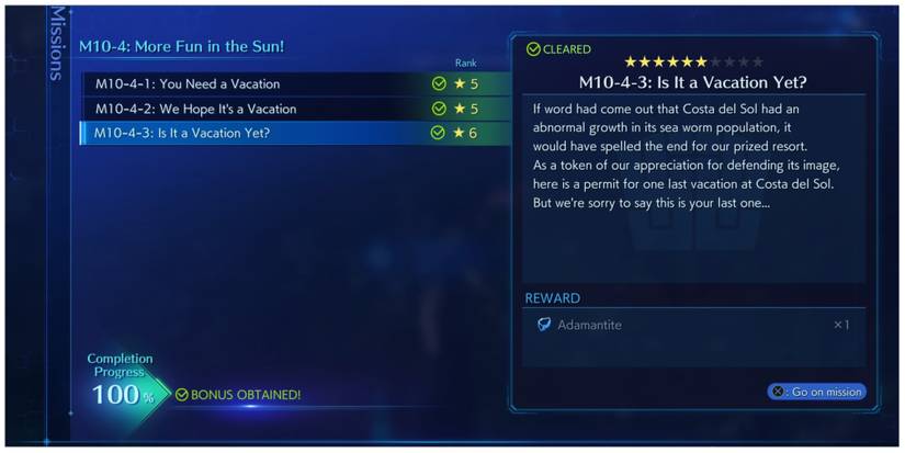 Is It a Vacation Yet mission in Crisis Core: Final Fantasy 7 Reunion