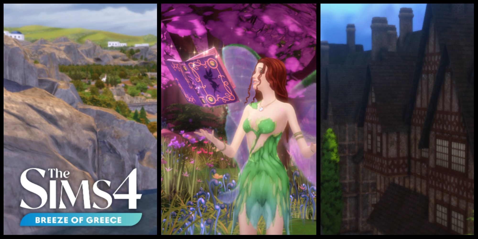 Collage of images from mods in The Sims 4 that are like free expansion packs.