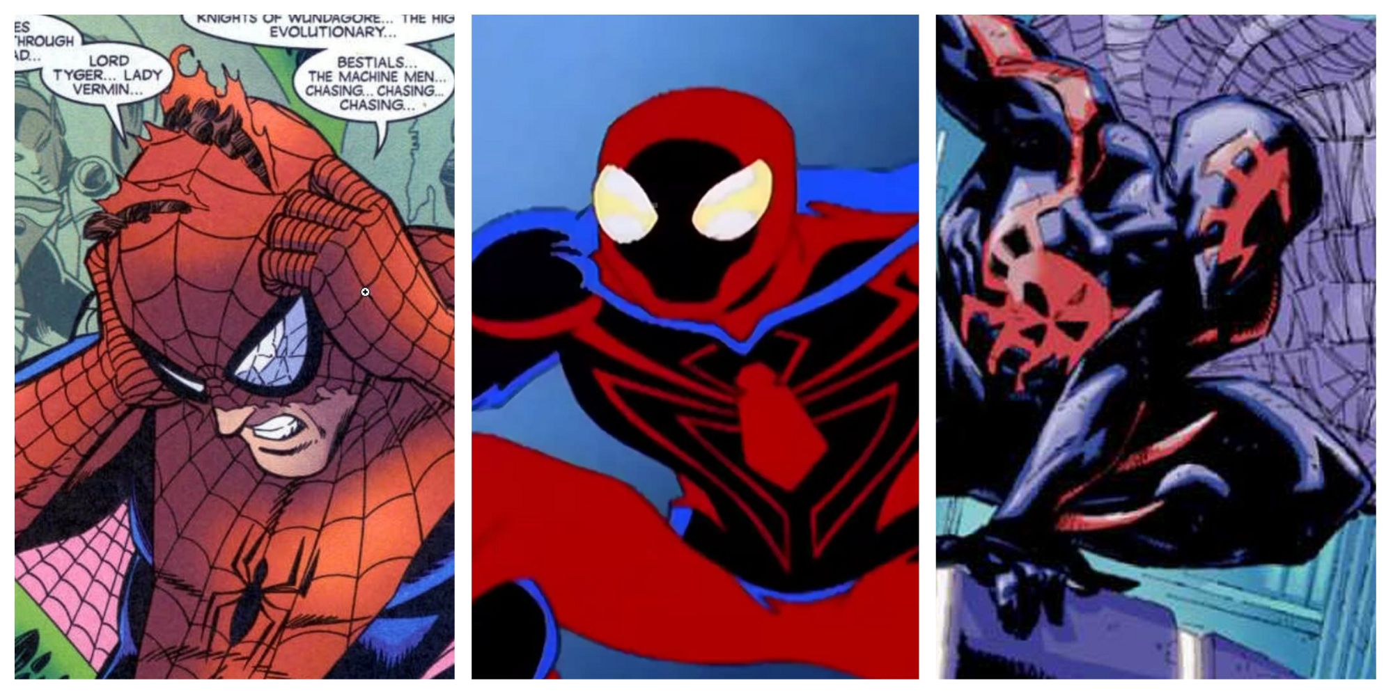Left: Spider-Man. Middle: Spider-Man Unlimited. Right: Spider-Man 2099