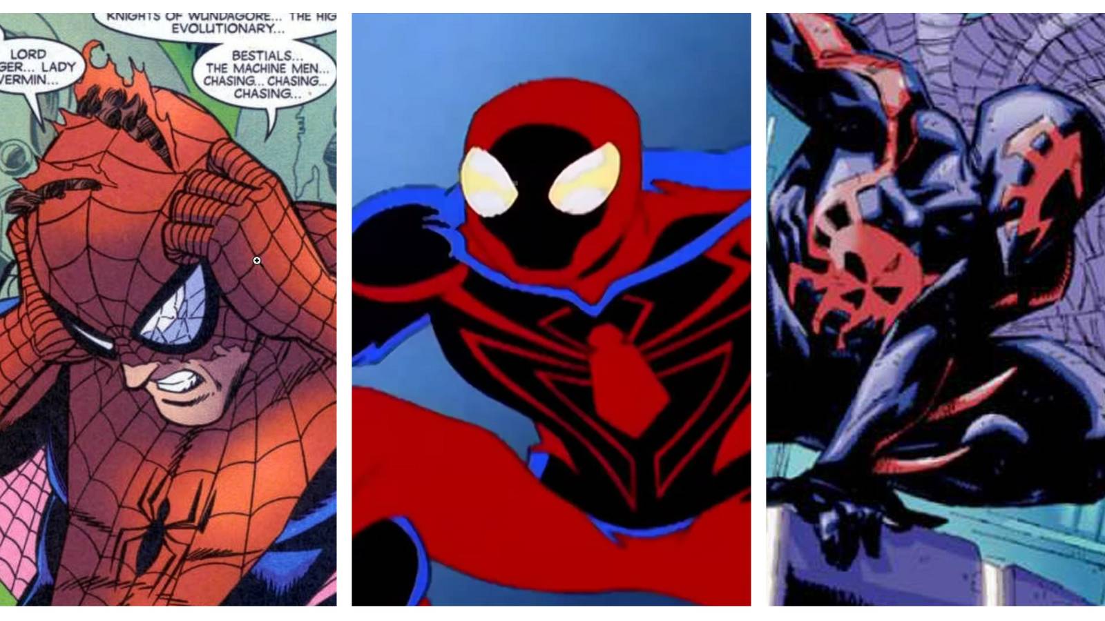 Left: Spider-Man. Middle: Spider-Man Unlimited. Right: Spider-Man 2099